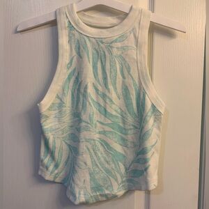Free People Movement White Teal Palm Leaf Print Open Air Backless Tank Top Small